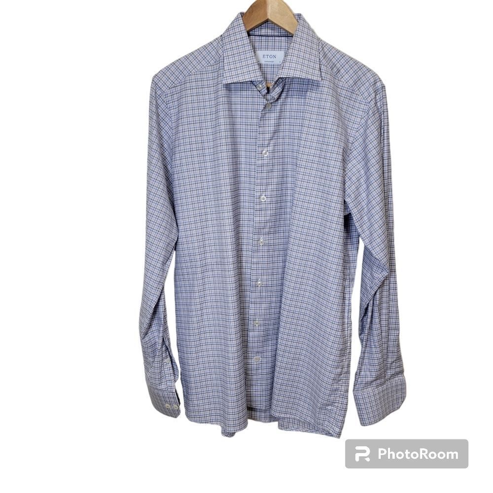 Eton Dress Shirt Mens Plaid Contemporary Fit Size 41 16